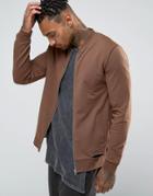Asos Jersey Muscle Bomber Jacket With Distressing - Brown