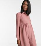 Asos Design Maternity Smock Shirt Mini Dress With Long Sleeves-pink