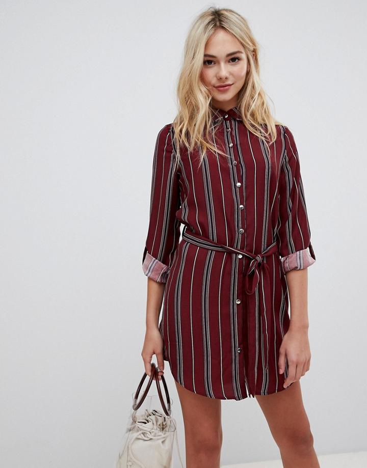 Parisian Stripe Shirt Dress - Red