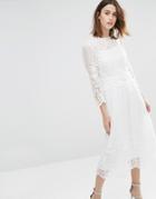 Warehouse Premium Embroidered Midi Dress - Ivory