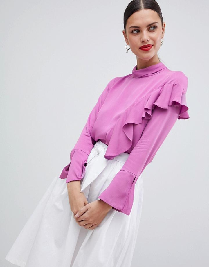 Closet London High Neck Frill Top - Purple