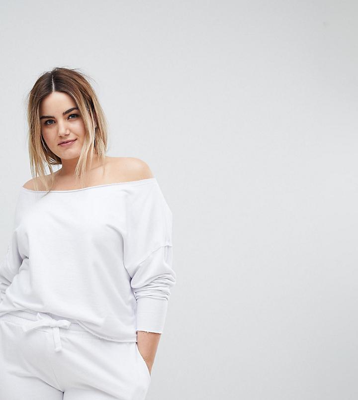 Asos Curve Lounge Raw Edge Off Shoulder Sweat - White