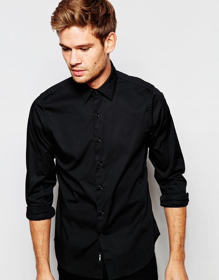 Replay Shirt Stretch Slim Fit In Black - Black