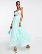 Maya Prom 3d Tulle Flower Maxi Dress In Green