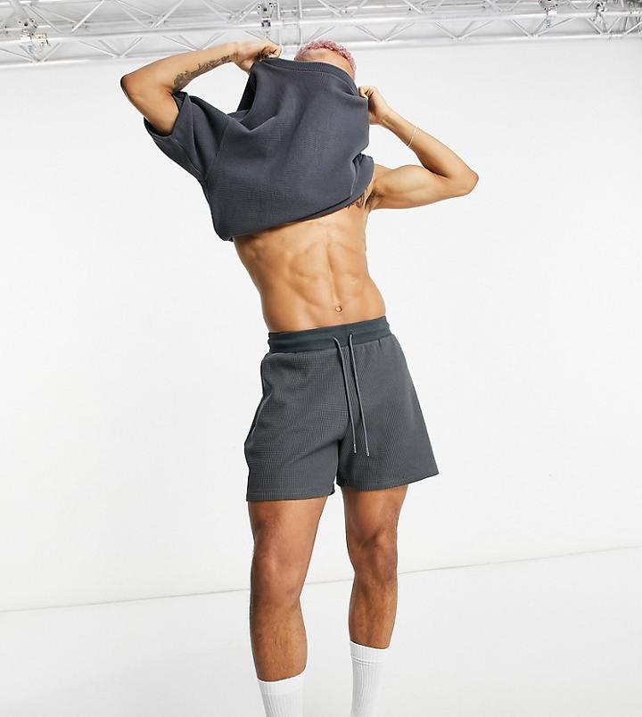 Asos Design Oversized Waffle Shorts In Washed Black - Part Of A Set