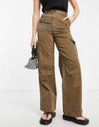 Topshop High Waisted Wide Leg Utility Pants In Brown