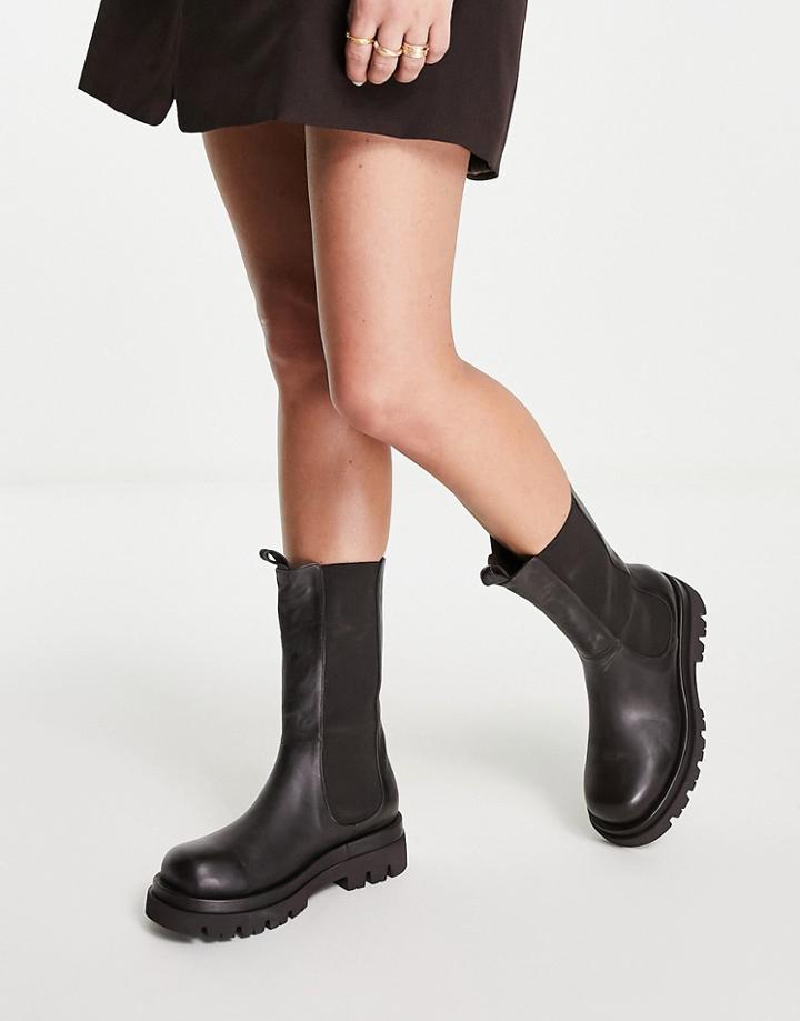 Na-kd Leather High Chunky Boots In Black-neutral