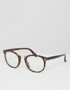 Asos Round Glasses In Tort With Clear Lens - Brown
