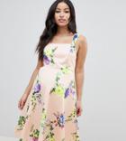 Asos Design Maternity Midi Floral Prom Dress With Square Neck-multi