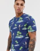 Only & Sons Parrot Print T-shirt - Navy