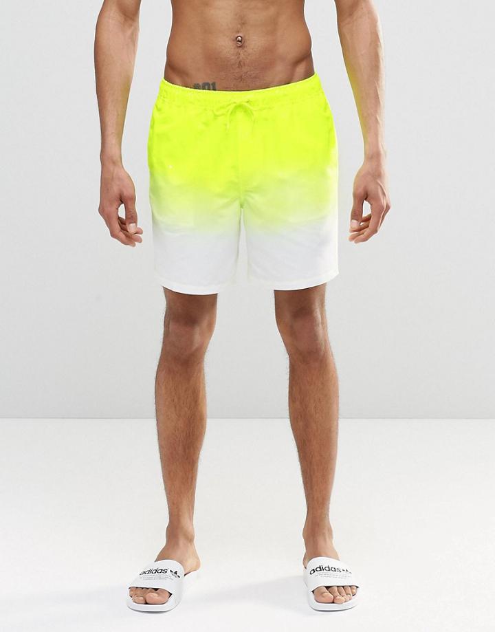 Asos Mid Length Swim Shorts In Neon Yellow Dip Dye - Yellow