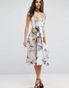 Asos Off Shoulder Floral Midi Prom Dress - Multi
