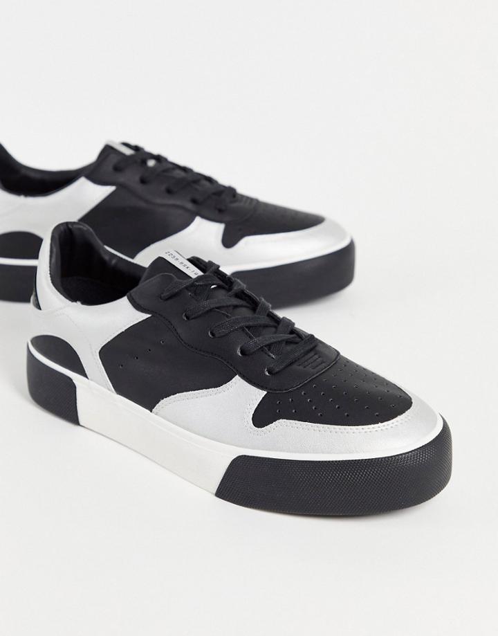Bershka Sneakers In Black With Silver Contrast