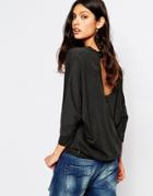 Replay Open Back Jersey Top - Black