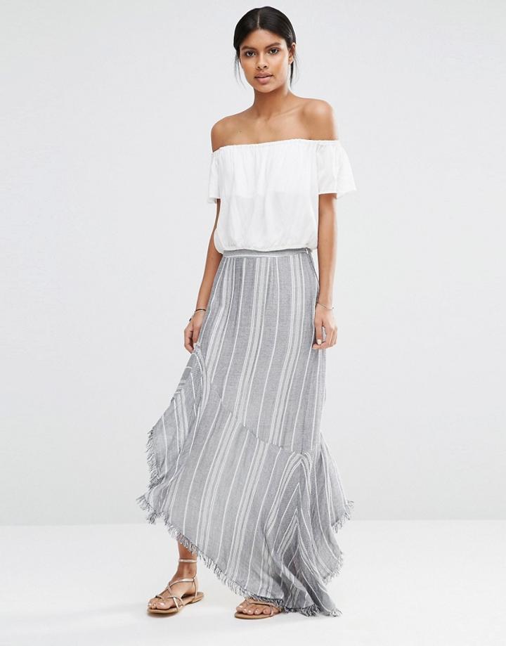 The Jetset Diaries Las Rayas Distressed Maxi Skirt - Dark Stripe