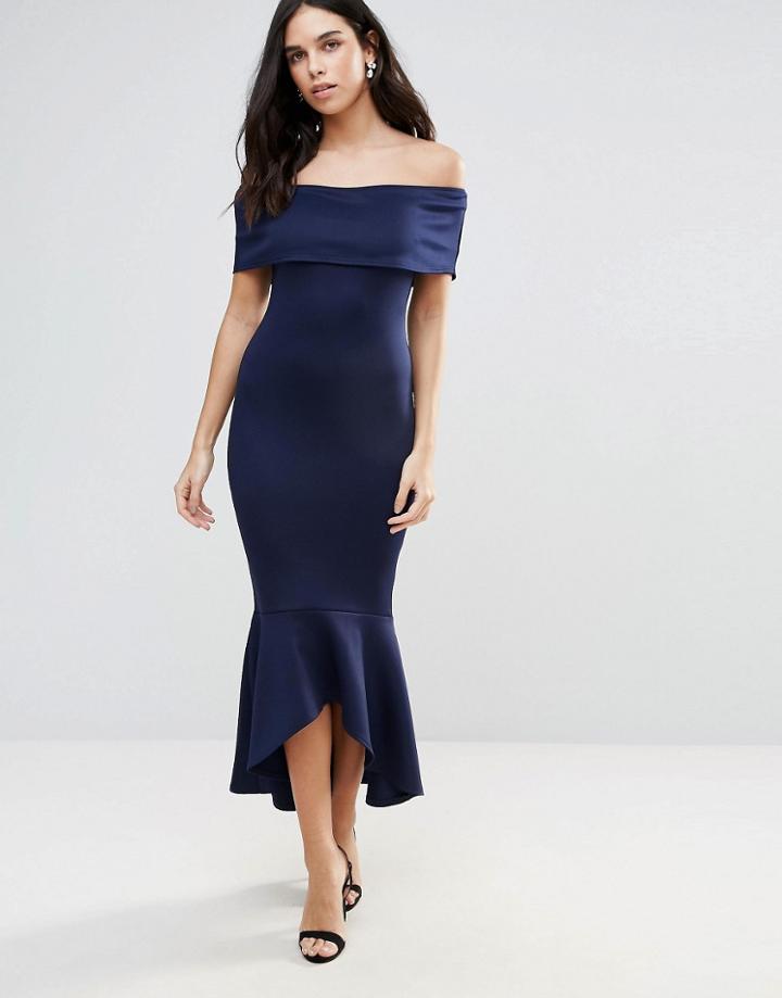 Club L Bardot Drop Peplum Dress - Navy