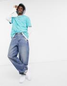 Asos Design Baggy Jeans In Vintage Dark Wash Blue With Heavy Rips
