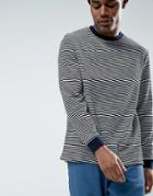 Asos Relaxed Long Sleeve T-shirt In Velour Stripe - Navy