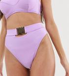 Wolf & Whistle Exclusive Shiny High Leg Bikini Bottom In Lavender-purple