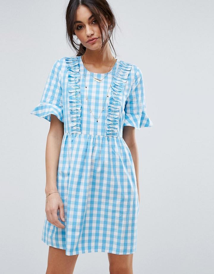 Vero Moda Gingham Ruffle Front Smock Dress - Multi