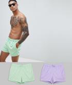 Asos Design Swim Shorts In Green & Purple In Short Length 2 Pack Multipack Saving