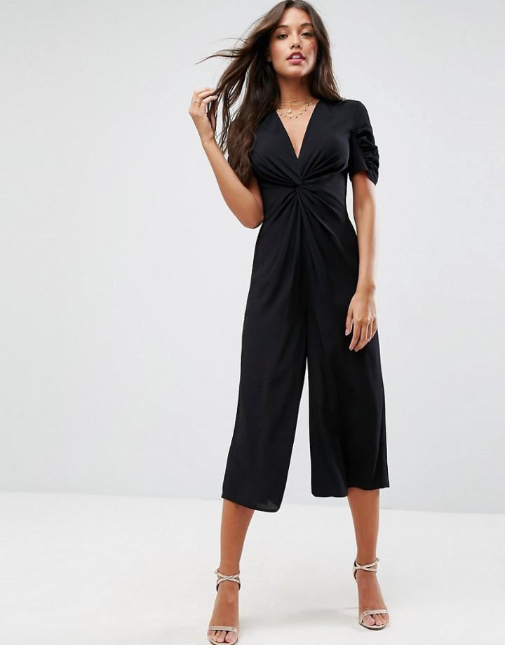 Asos Tea Jumpsuit With Knot Front-black