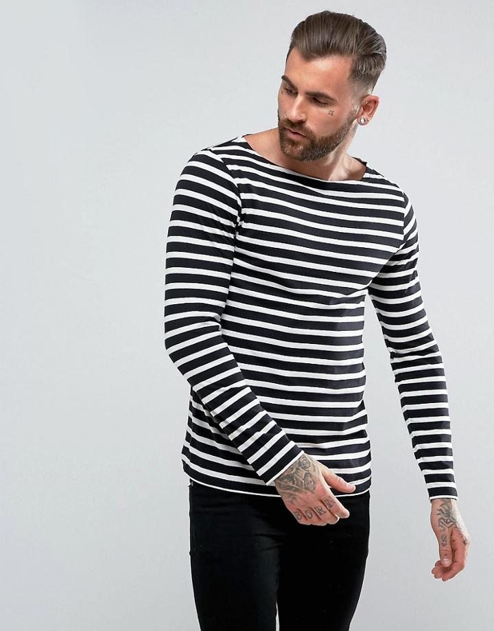 Asos Long Sleeve T-shirt With Stripes And Boat Neck - Black