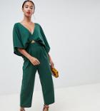 Asos Design Petite Jumpsuit With Kimono Sleeve And Peg Leg - Green