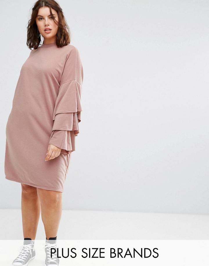 Alice & You Extreme Tiered Ruffle Sweater Dress - Beige