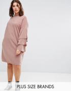 Alice & You Extreme Tiered Ruffle Sweater Dress - Beige