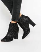 Little Mistress Glitter Heeled Boots - Black