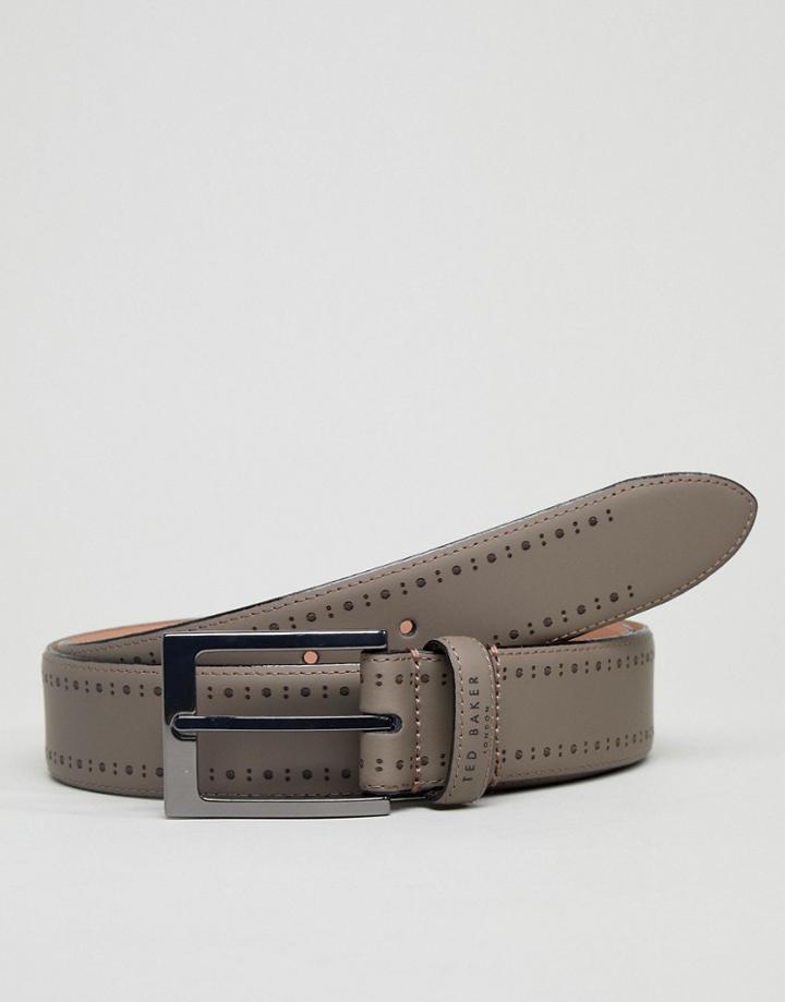 Ted Baker Havan Brogue Belt In Leather - Gray