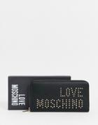 Love Moschino Studded Logo Zip Around Ladies' Wallet - Black