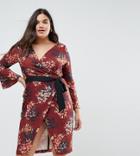 Closet London Plus Allover Floral Wrap Pencil Dress With Belt - Multi