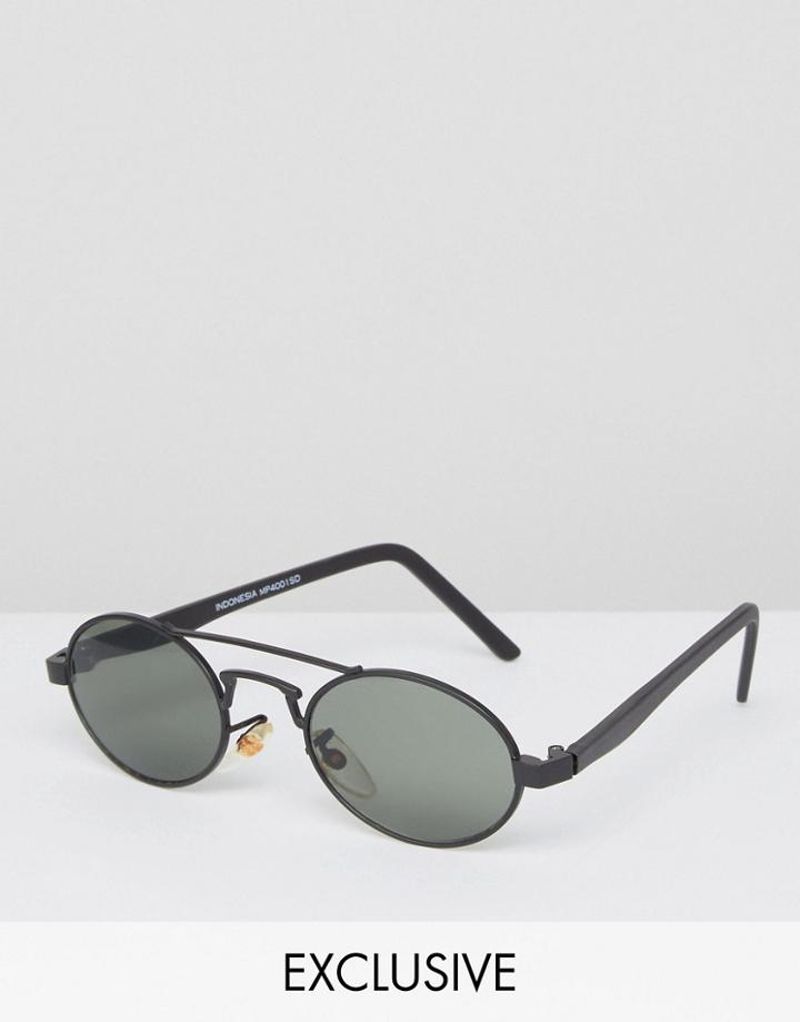 Reclaimed Vintage Round Sunglasses With Brow Bar - Black