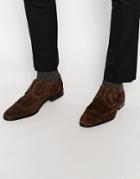 Asos Longwing Brogue Shoes In Brown Suede - Brown