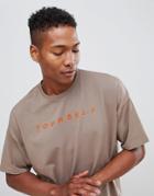 Asos Design Oversized T-shirt With Simple Text Embroidery - Gray