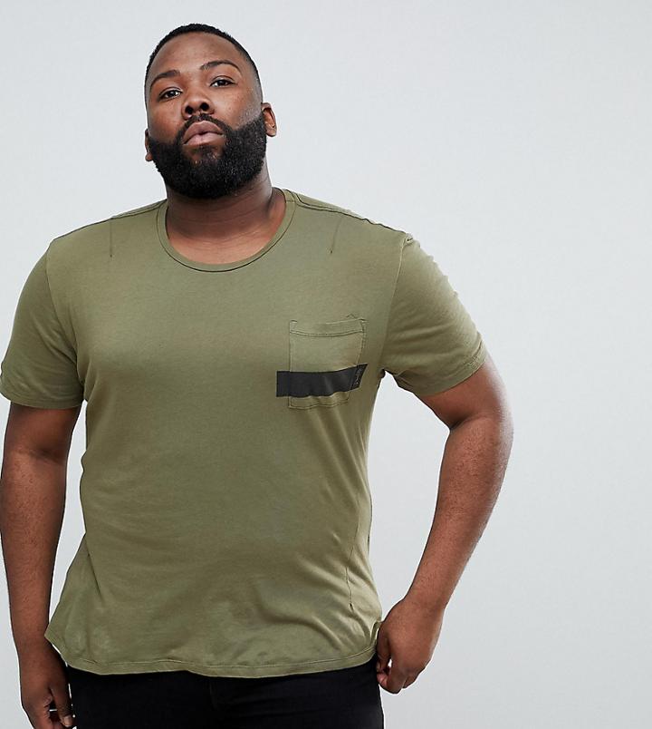 Religion Plus T-shirt With Stepped Hem And Stripe Pocket - Green
