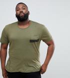 Religion Plus T-shirt With Stepped Hem And Stripe Pocket - Green