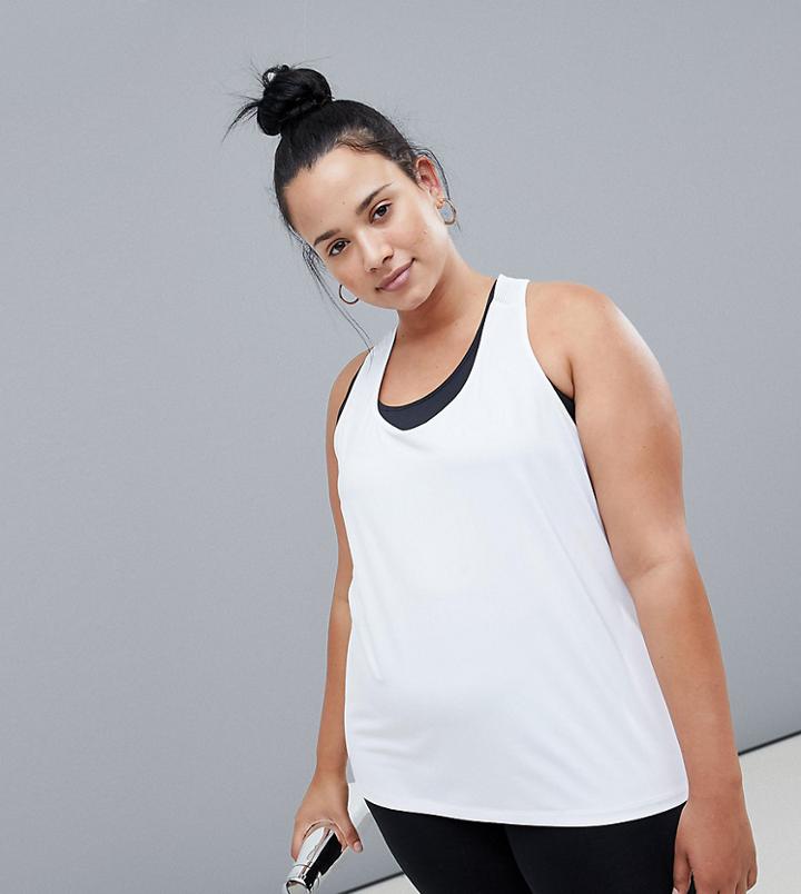 Asos 4505 Curve Tank Top In Loose Fit With Mesh Racer Back - White