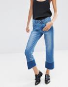 Vila Cropped Jeans With Unfinished Color Block Hem - Blue