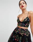 Rare Floral Embroidered Crop Top - Black