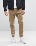 Pull & Bear Slim Fit Distressed Chinos In Tan - Tan