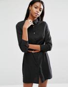 Missguided Long Sleeve Belted Mini Shirt Dress - Black