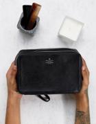 Asos Leather Toiletry Bag In Black With Silver Emboss - Black
