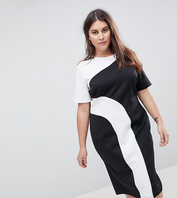 Asos Curve Mono Color Block Midi T-shirt Dress - Multi