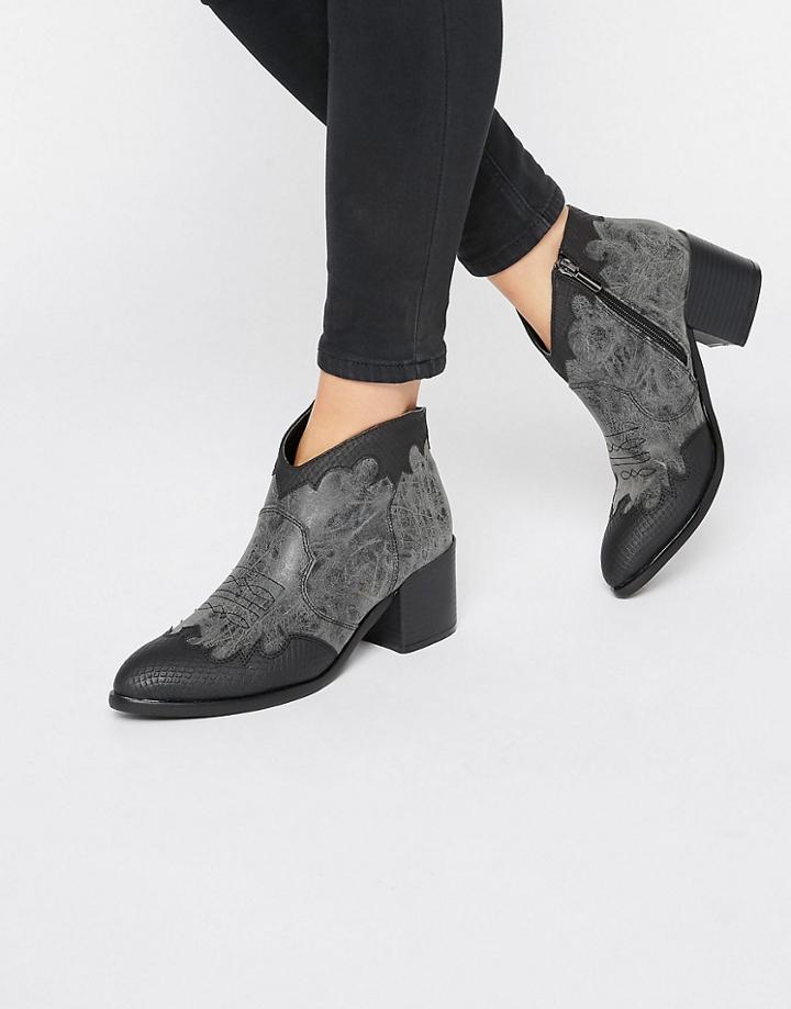 Park Lane Western Heeled Ankle Boots - Black