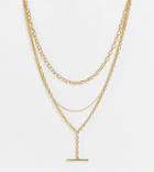 Asos Design 14k Gold Plated Necklace With Lariat And T-bar Design In Gold Tone