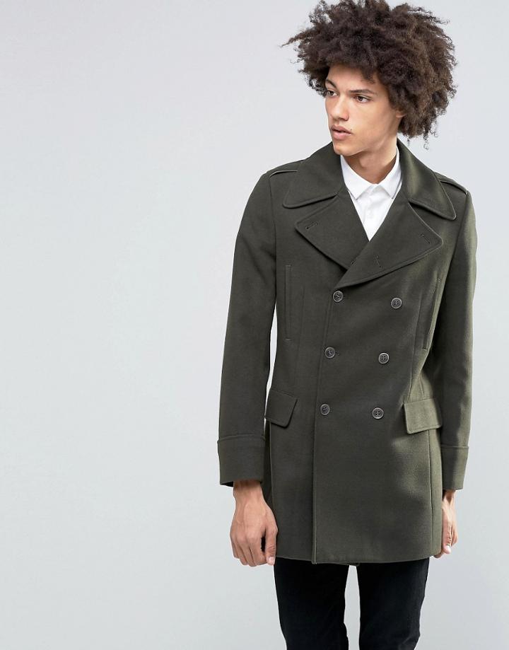 Feraud Premium 80% Italian Melton Wool Military Coat - Green