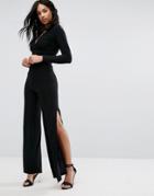Club L Wide Leg Pant With Side Splits - Black